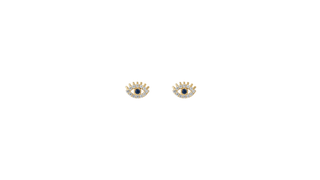 9ct Gold Cz Sapphire Evil Eye Stud Earrings