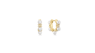 Gold Sparkling Braided Shell Pearl Huggie Hoop Earrings