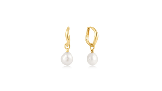 Gold Freshwater Pearl Drop Hoops
