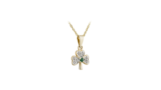 9K Gold Cz & Green Agate Shamrock Pendant