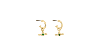 Gold Plated Green Crystal Claddagh T-Bar Hoop Earrings