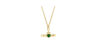 Gold Plated Green Crystal Large Claddagh T-Bar Pendant