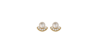 9ct Gold Pearl & Crystal Fan Stud Earrings