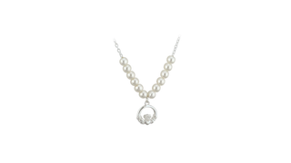 Rhodium Plated Pearl Claddagh Necklet