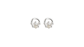 Rhodium Plated Pearl Claddagh Earrings