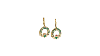Gold Plated Tara Claddagh Earrings - Green
