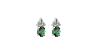Silver Green Cz Trinity Knot Stud Earrings
