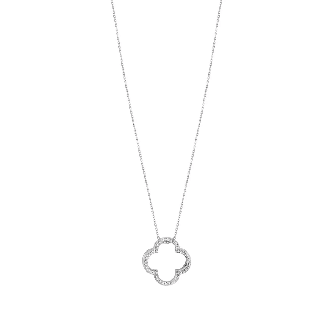 Silver Cz Open Clover Floating Pendant