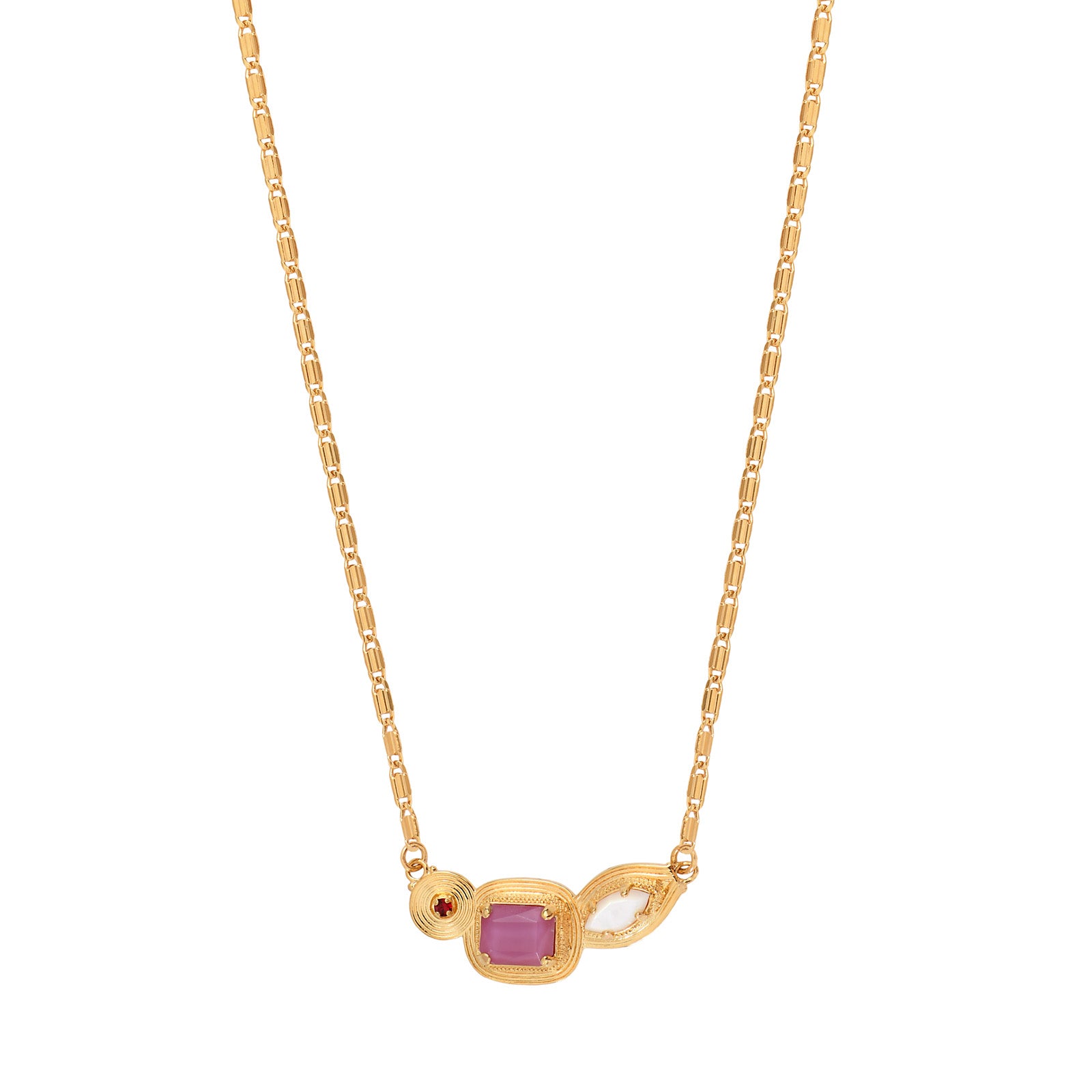 Three shape stone necklace in pink