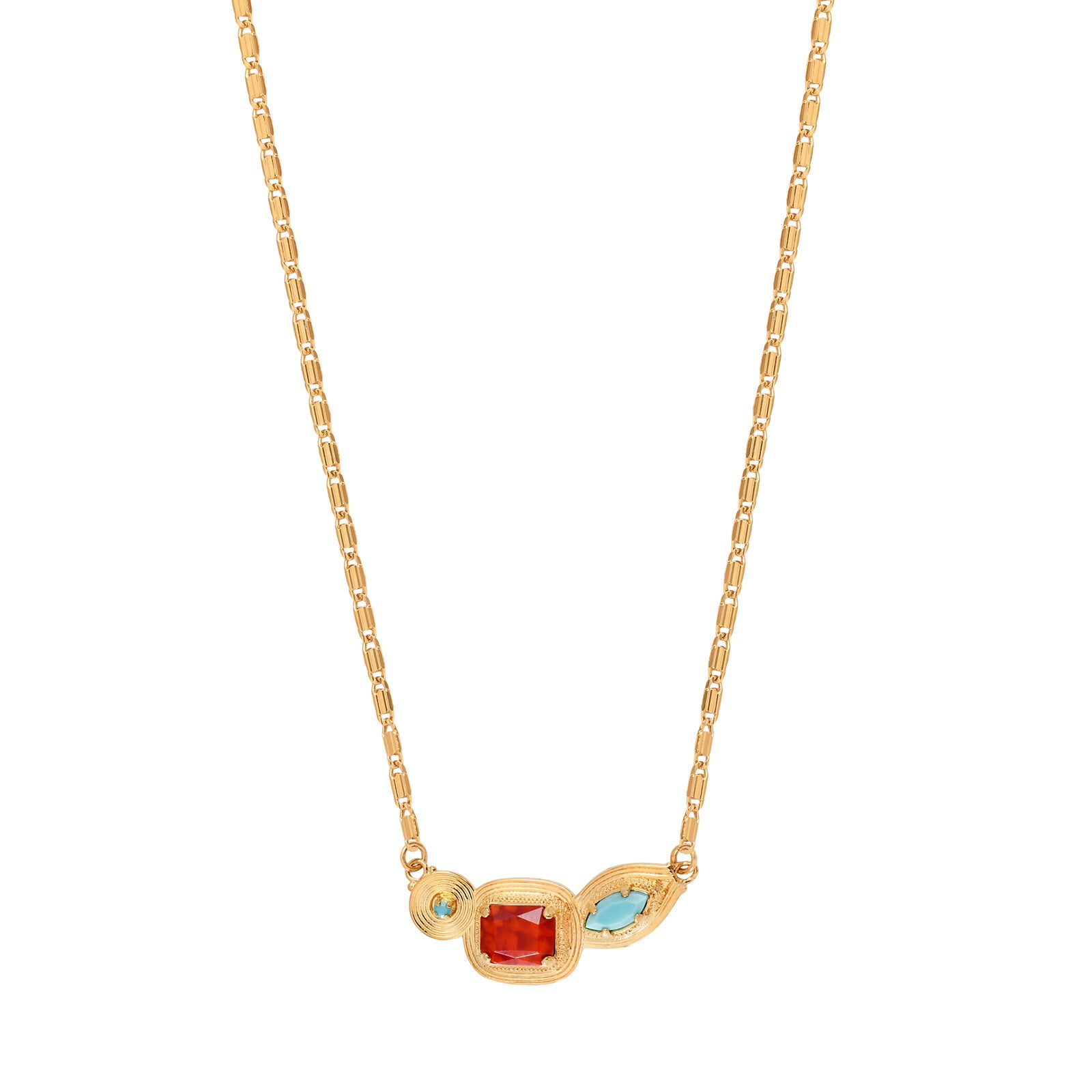Three shape stone necklace in red