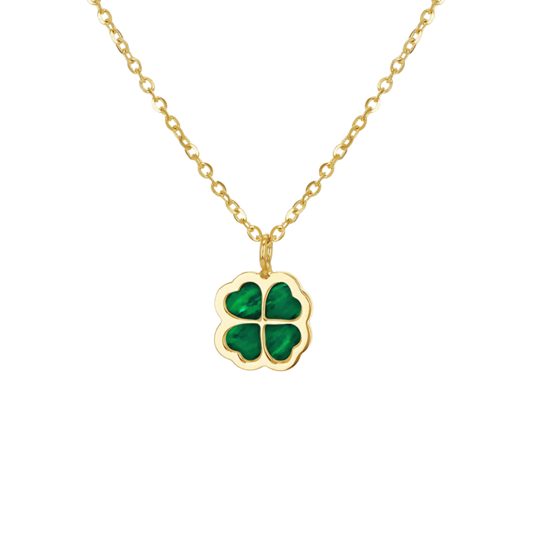 9ct Gold Dainty Malachite Clover Necklace