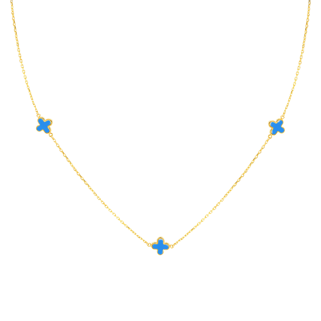 9ct Gold Blue Enamel Clover Necklace