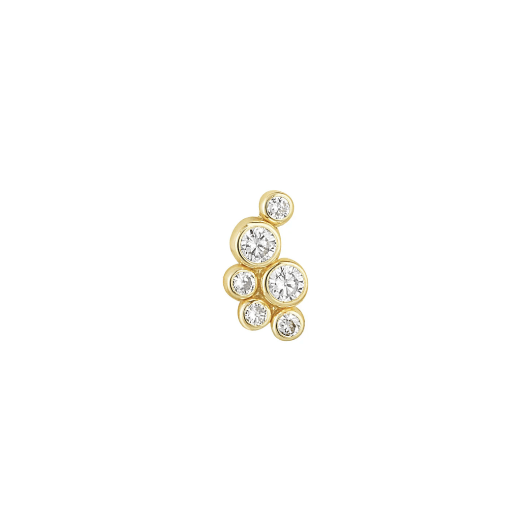 9ct Gold CZ Cluster Single Stud Flatback Earring