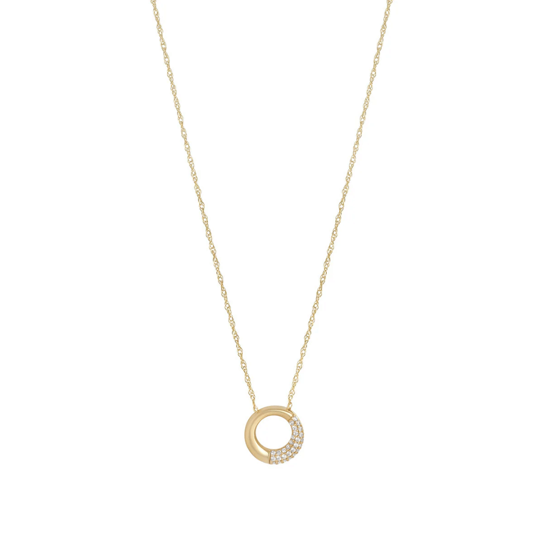 9ct Gold CZ Encrusted Arc Circle Slider Pendant