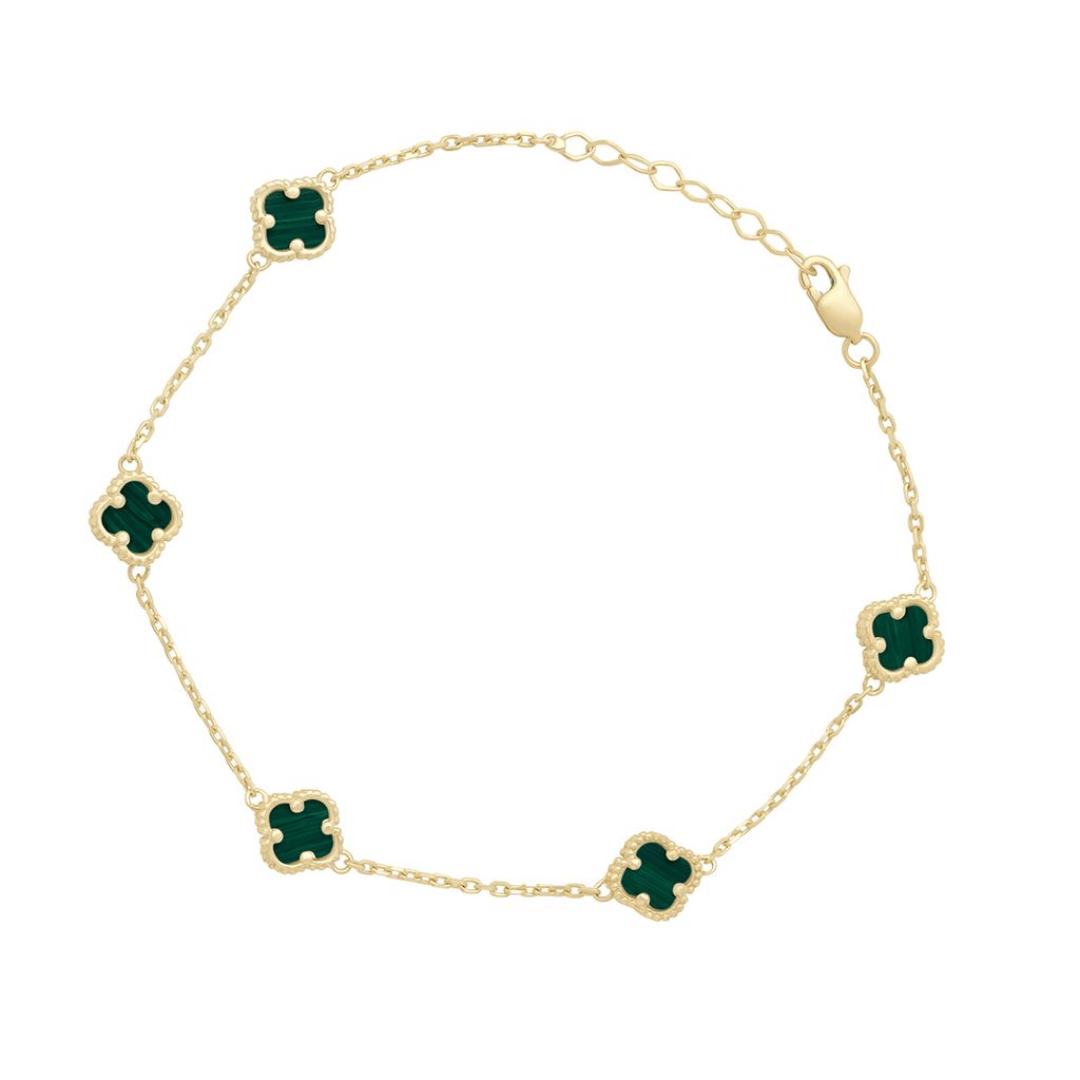 9ct Gold Malachite Irish Clover Bracelet