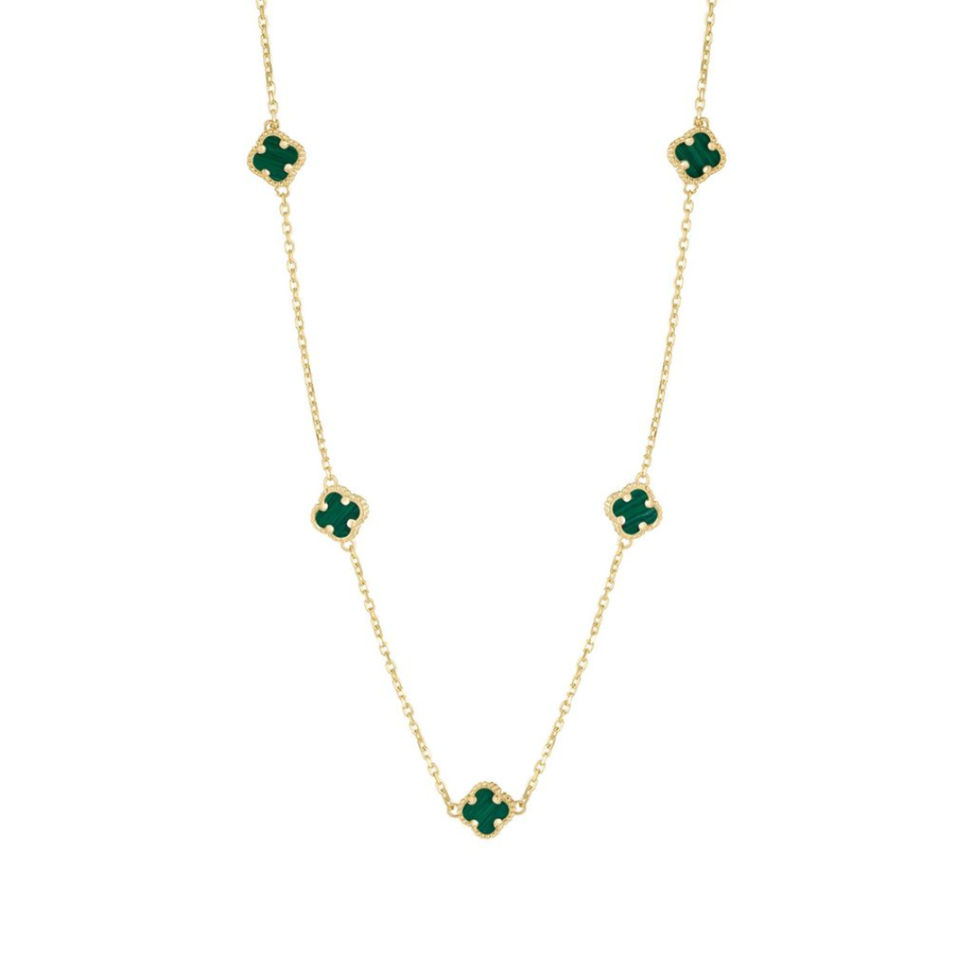 9ct Gold Malachite Irish Clover Necklace