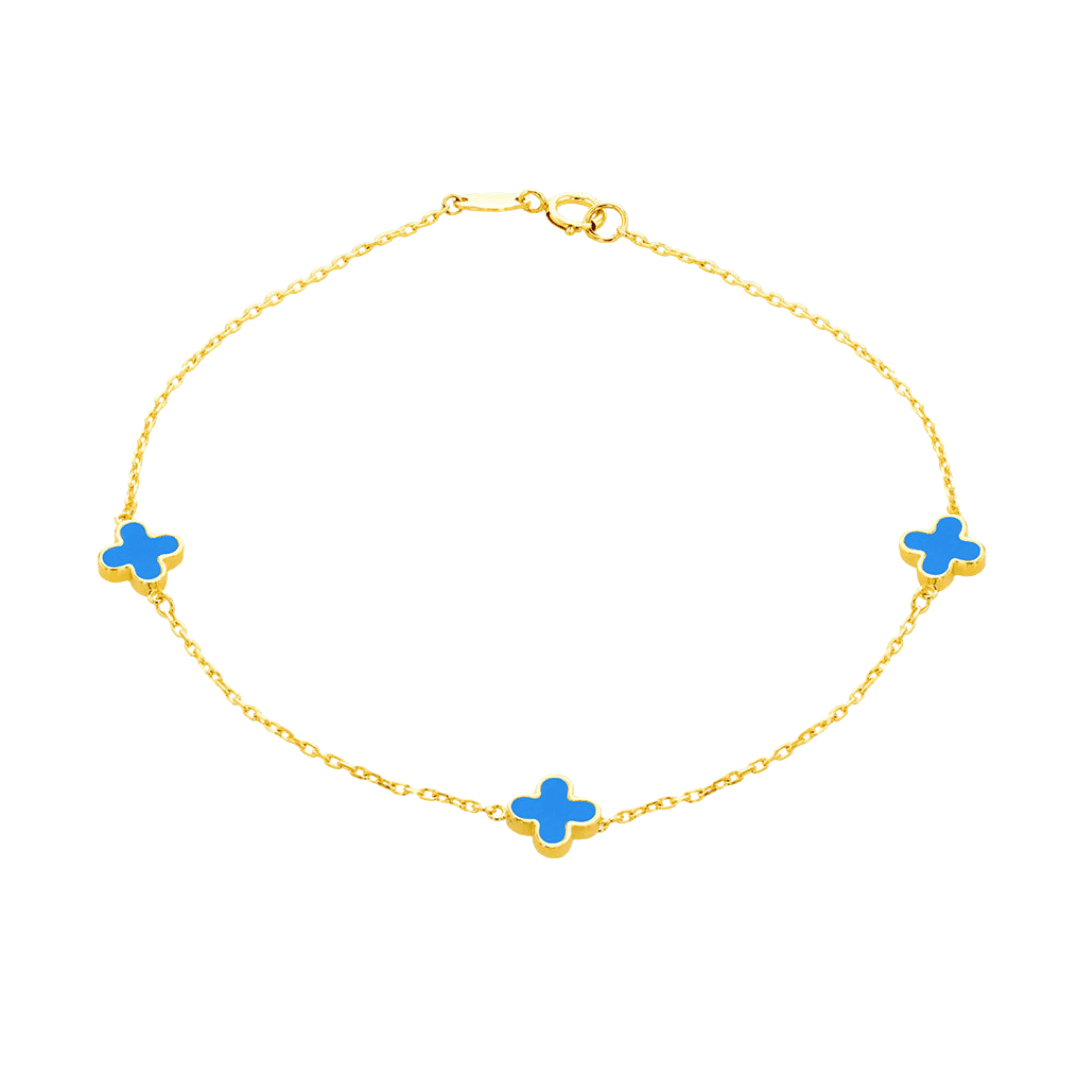 9ct Gold Blue Enamel Clover Bracelet