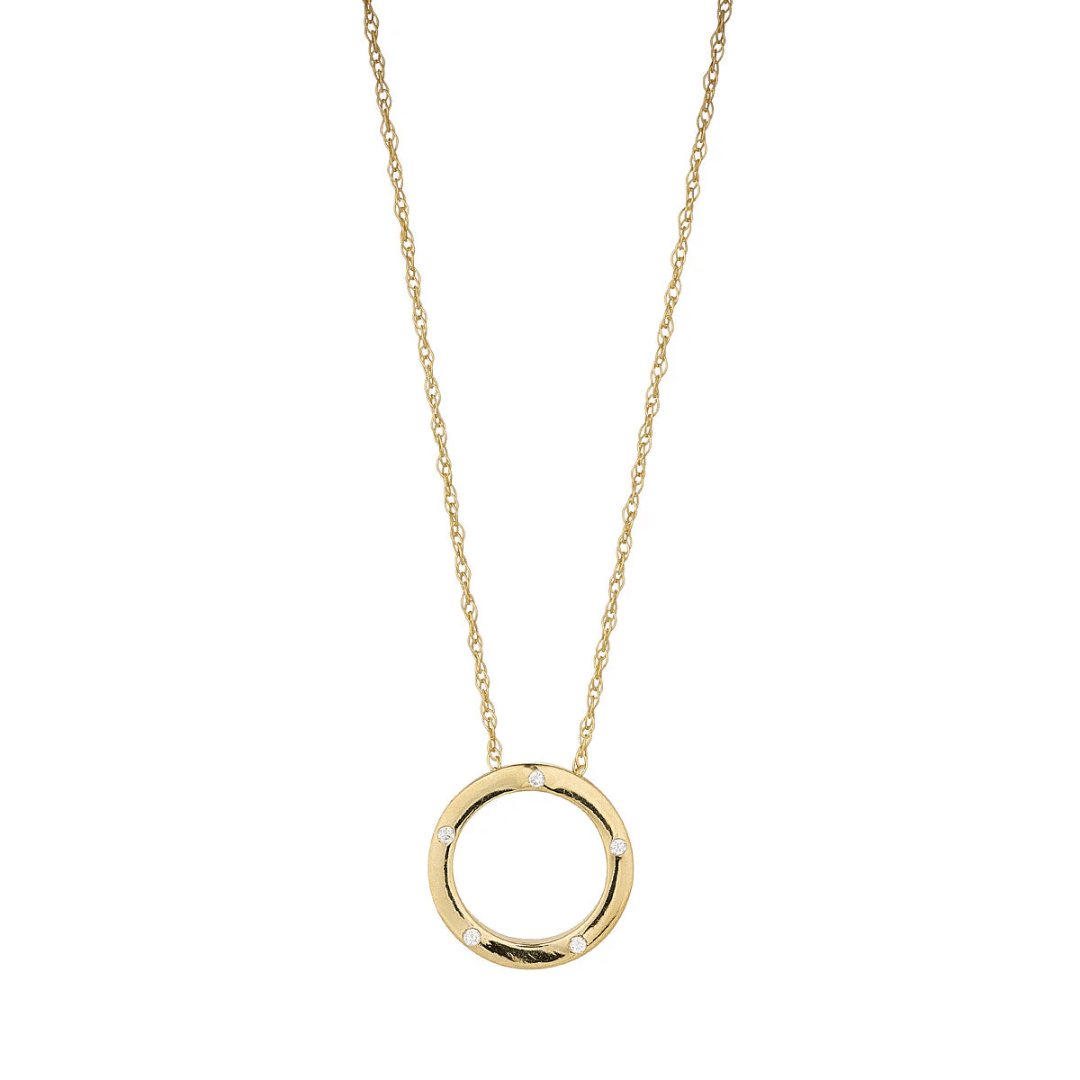 Gold CZ Screw Set Open Circle Pendant