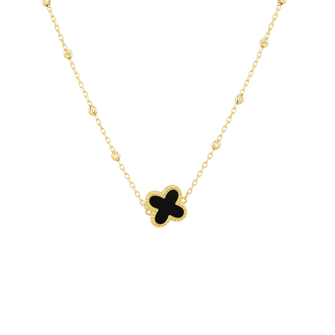 9ct Gold Black Onyx Clover Necklace