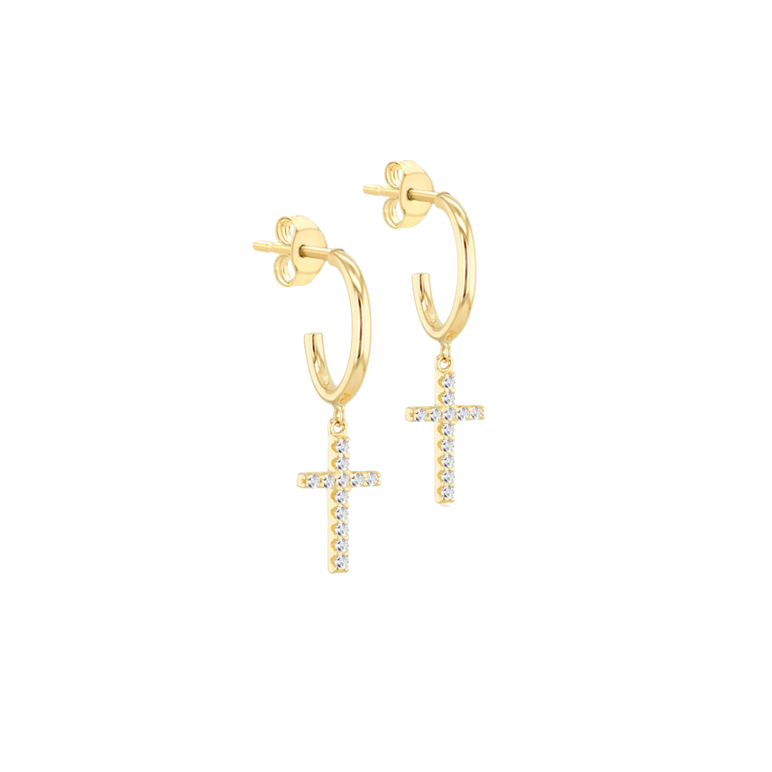 9ct Gold CZ Cross Hoops