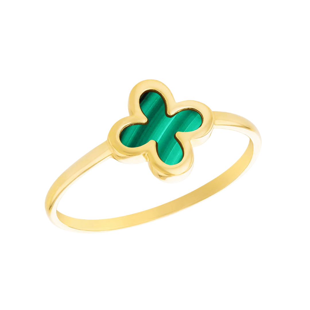 9ct Gold Malachite Clover Ring