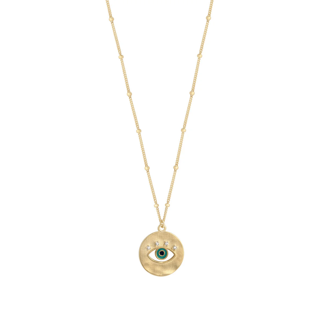 9ct Gold Beaded Evil Eye Disc Necklace