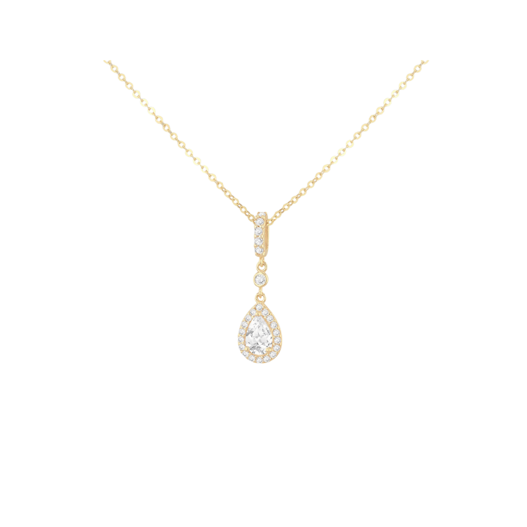 9ct Yellow Gold CZ Teardrop Halo Necklet