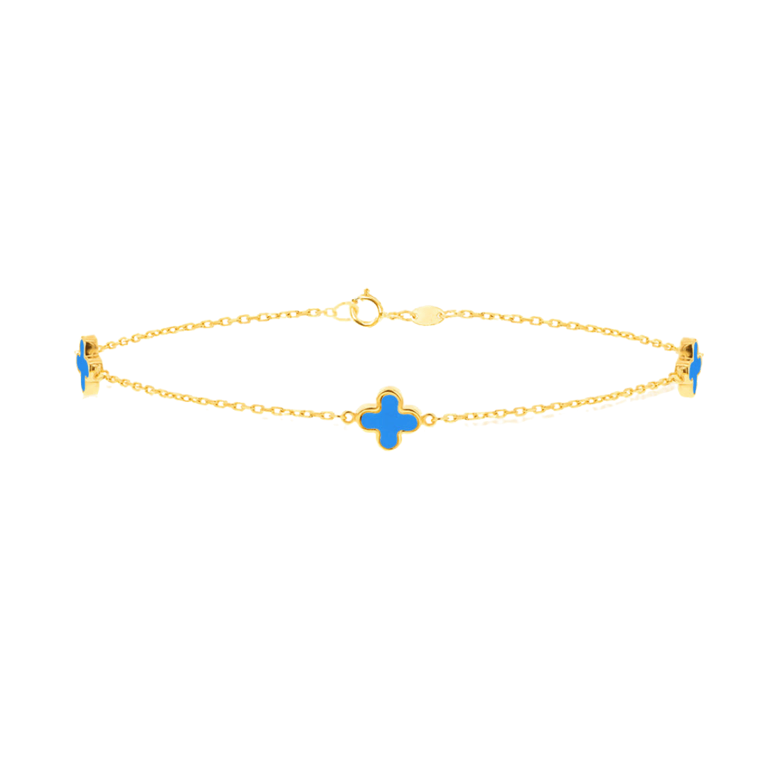 9ct Gold Blue Enamel Clover Bracelet