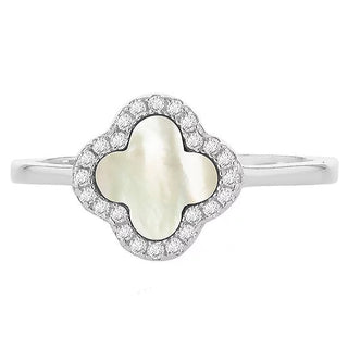 Clover Mother of Pearl and White CZ Ring