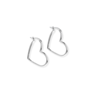 Heart-shaped silver hoop earrings 