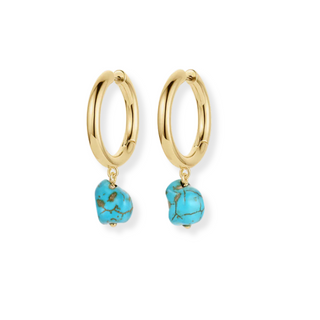 Gold Gorjana hoop earrings with turquoise stones