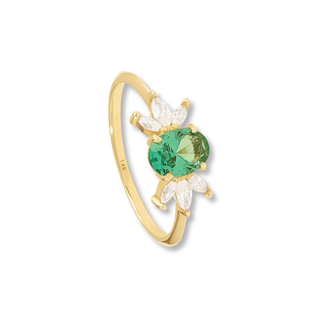 14k Emerald Flower Ring