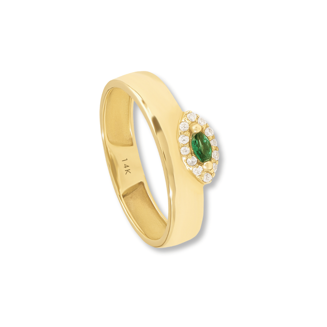 14k Marquise Band Emerald Ring