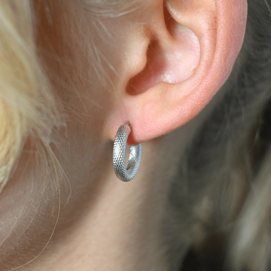 9ct White Gold Textured Hoop Earrings