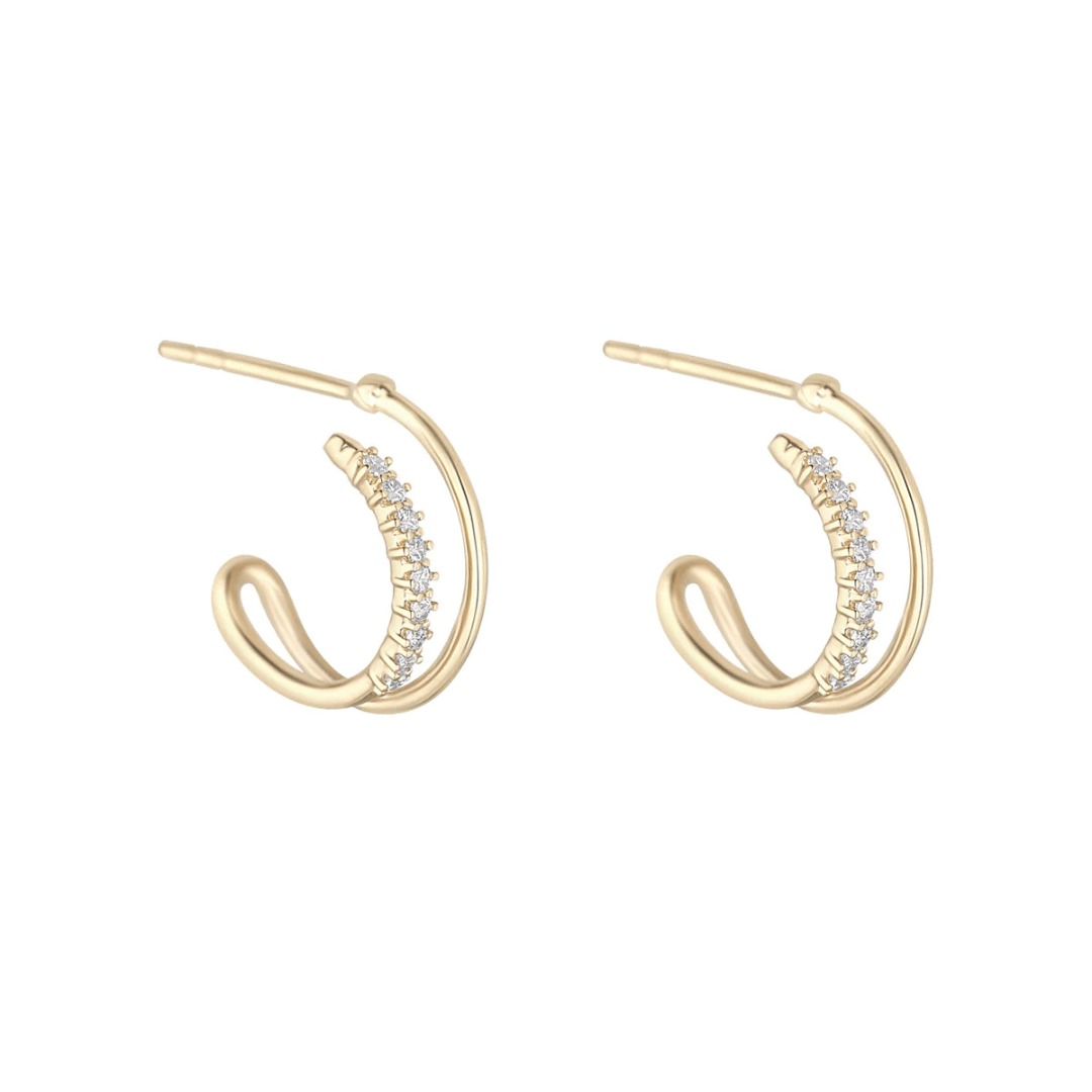 Gold Cubic Zirconia Double Open Hoop Earrings