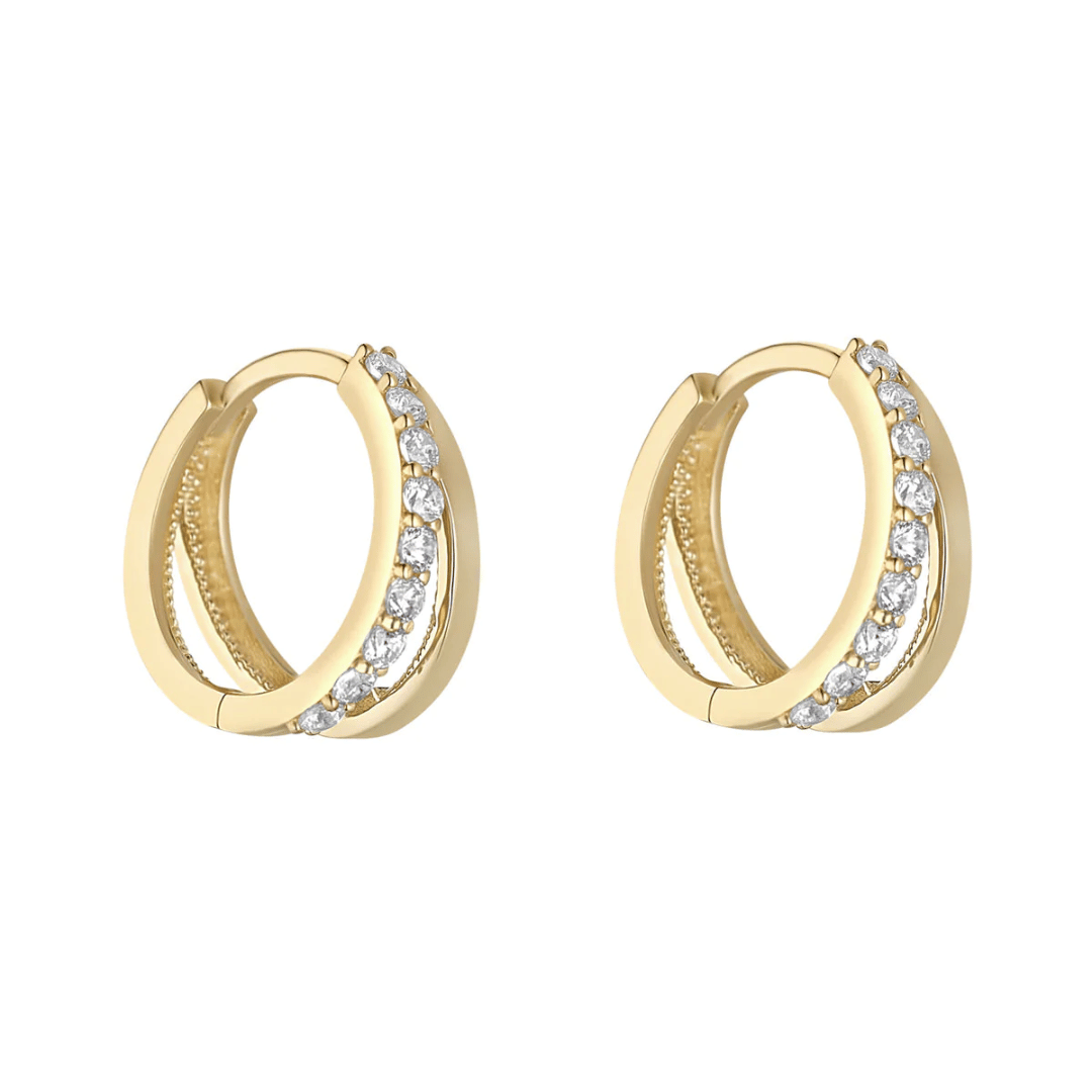 Gold Cubic Zirconia Double Open Hoop Earrings