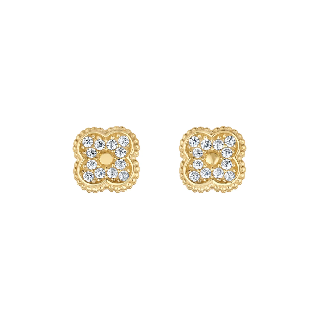 9CT Gold Clover CZ Studs