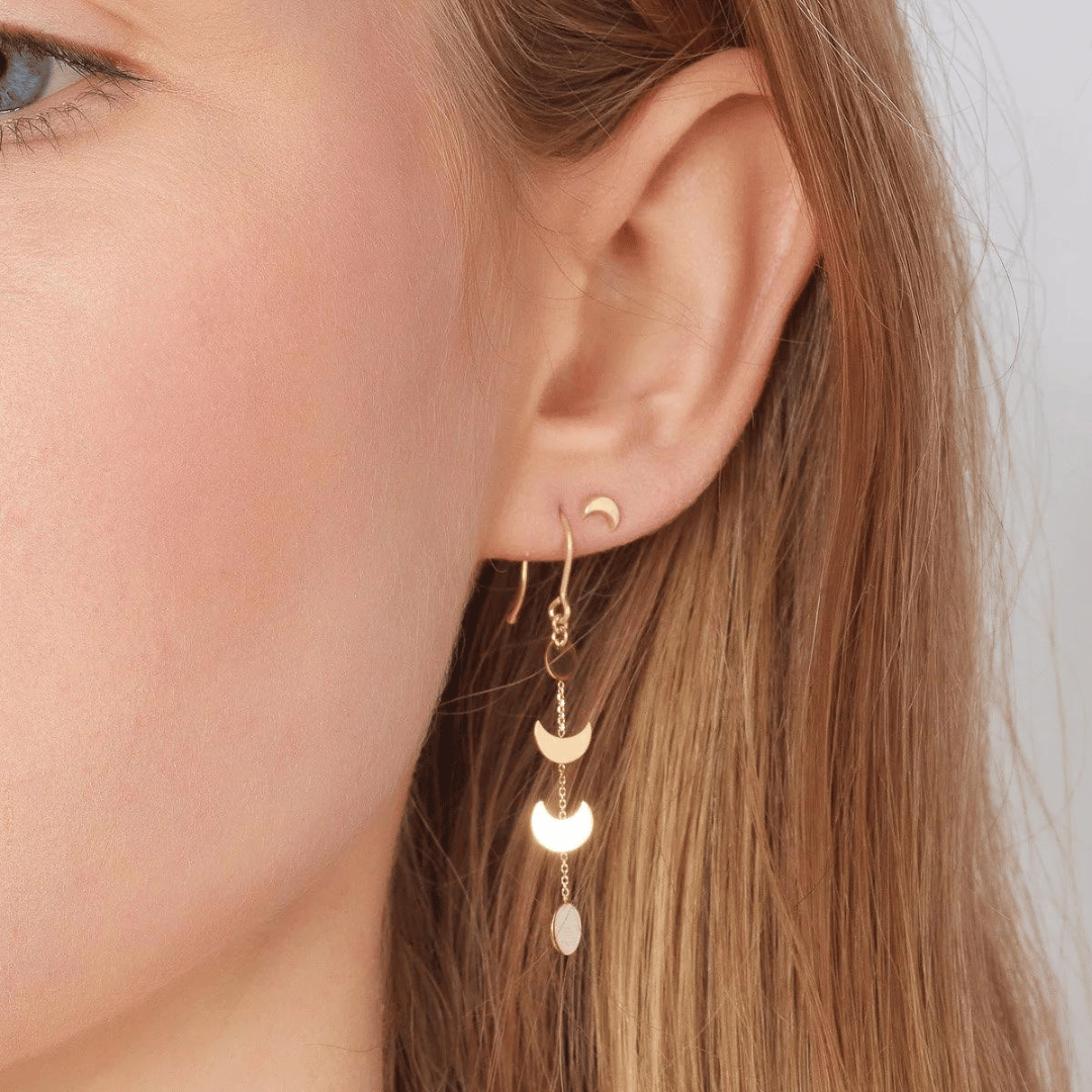 9ct Gold Mini Crescent Moon Earrings