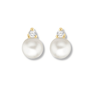 9ct Gold CZ Pearl Drop Earrings