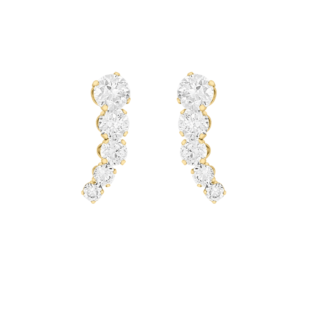 9ct Gold Tiered Climber Stud Earrings