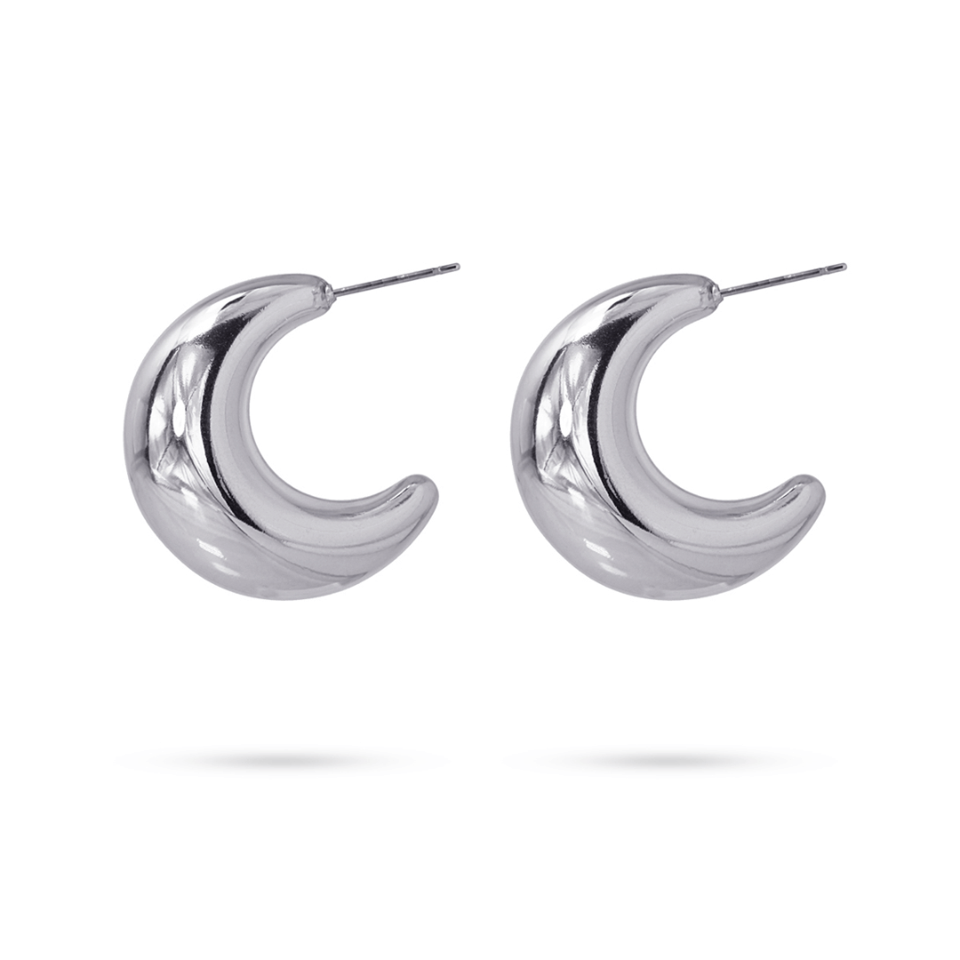 Silver Chunky Crescent Hoops
