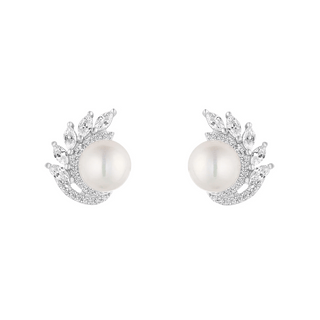 Silver CZ Sweep Pearl Stud