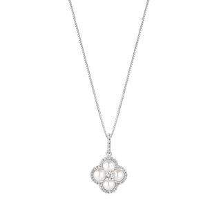 Silver Pearl Adorned Clover Necklace