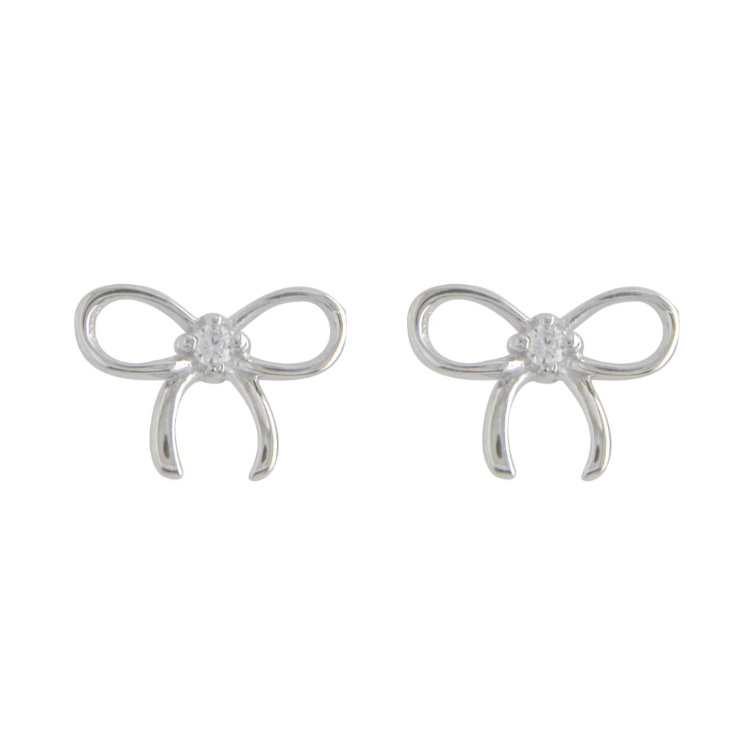 Silver Bow Stud Earrings