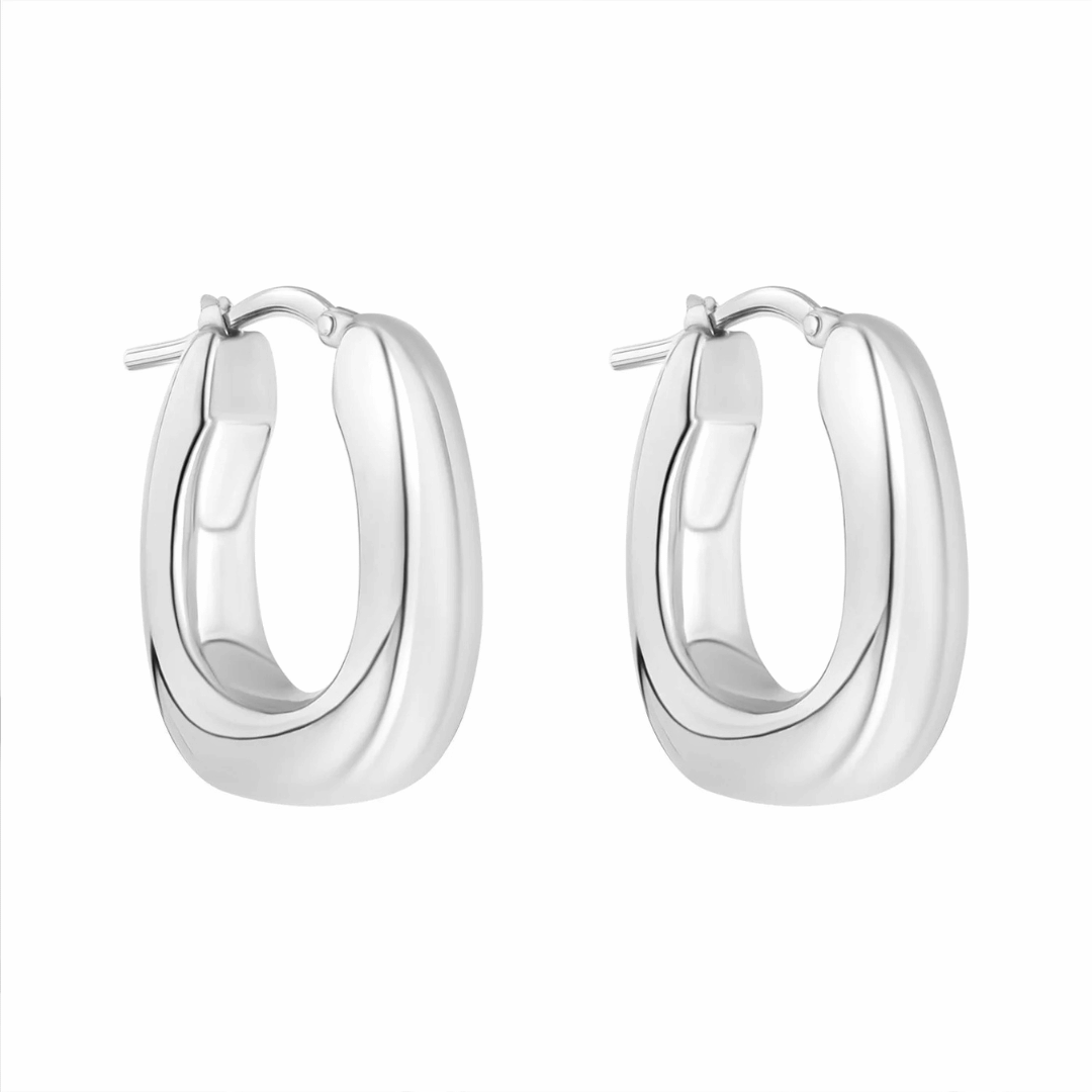 Silver Chunky Oval Hoop Earrings