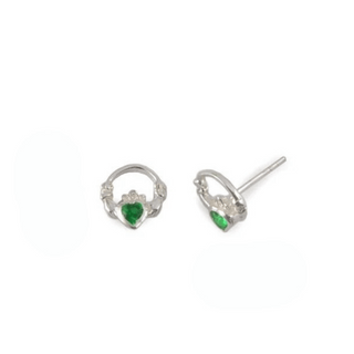 Claddagh stud earrings Emerald May Birthstone