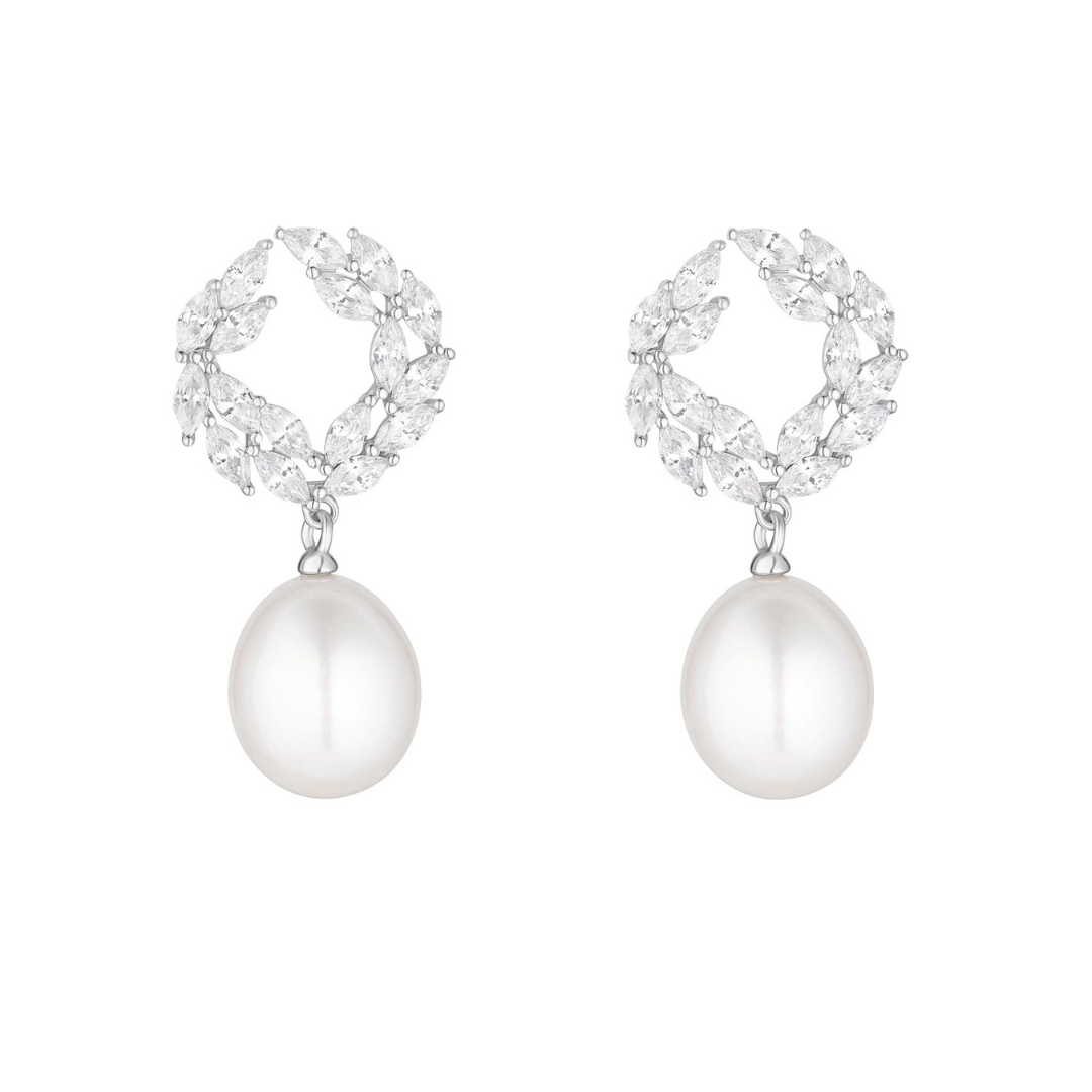 Silver Cubic Zirconia and Pearl Drop Earrings