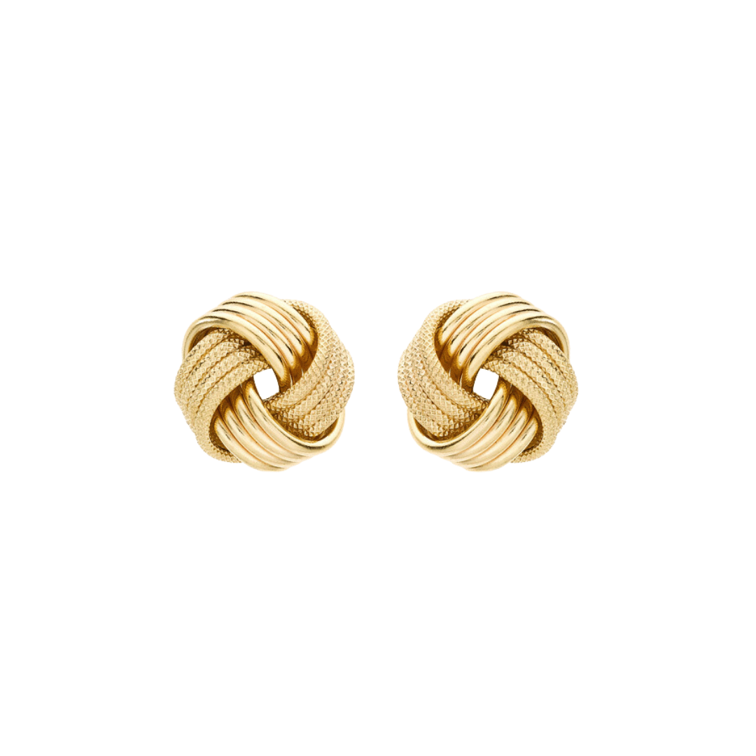 9ct Gold Shiny and Textured Knot Earrings