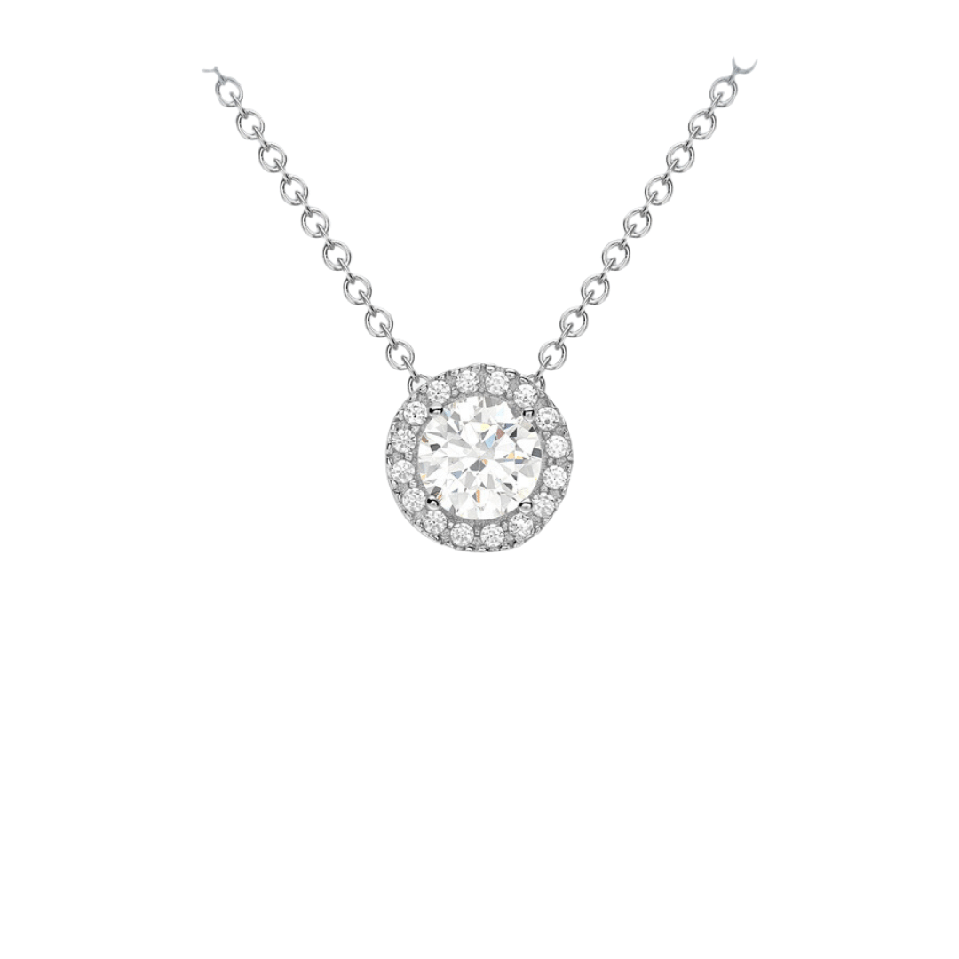 9ct White Gold CZ Detail Halo Necklace