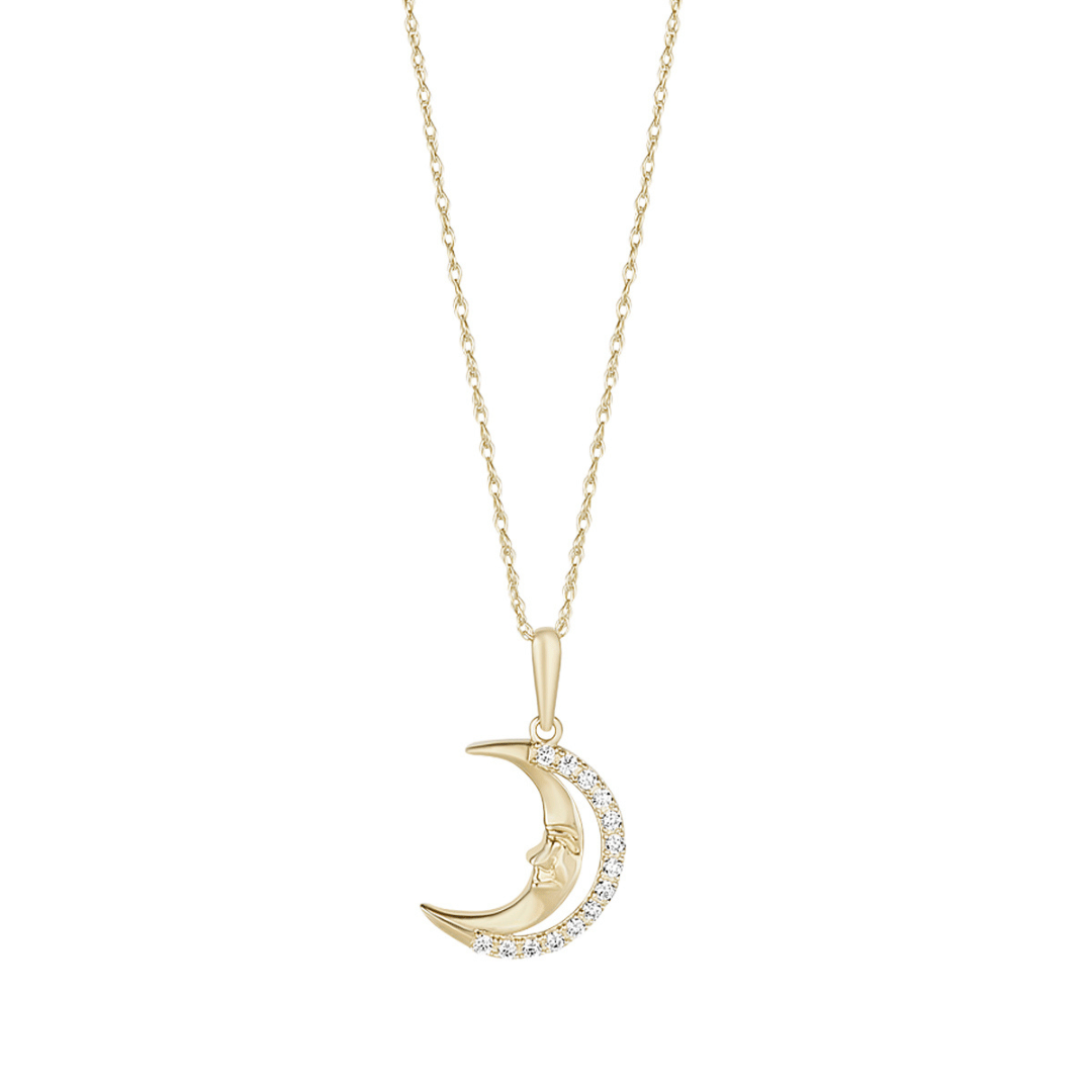 9ct Gold Crescent Moon with CZ Edging